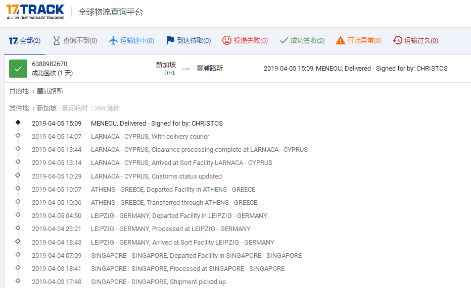 DHL专线到塞浦路斯签收时效