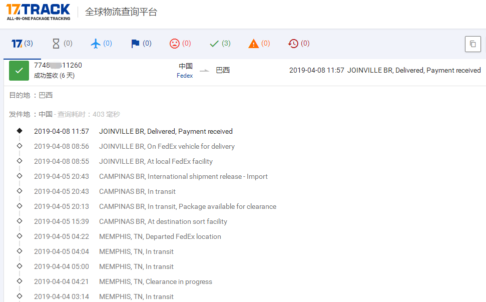 深圳联邦-IP到巴西签收时效